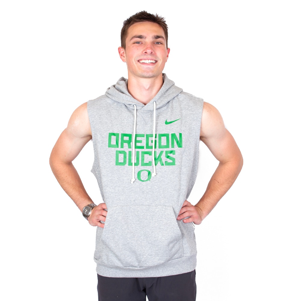 Classic Oregon O, Nike, Grey, Hoodie, Performance/Dri-FIT, Men, Heavy fleece, Sideline, Sleeveless, Pullover, Sweatshirt, 883782